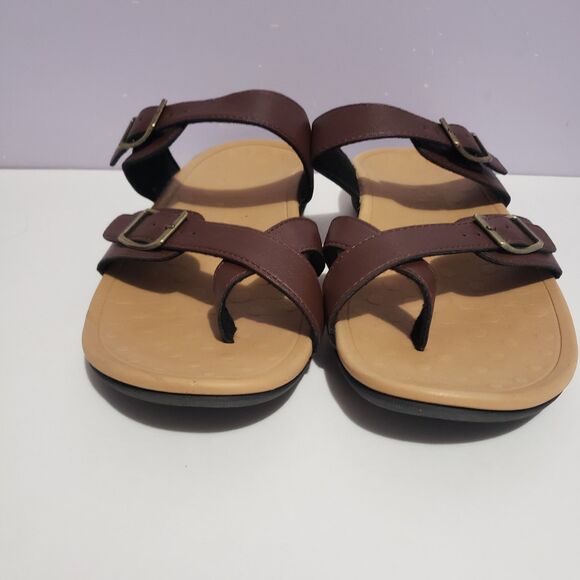 My Soft Sz 10 Brown Sandals Faux Leather Slip On Women's - Picture 4 of 9